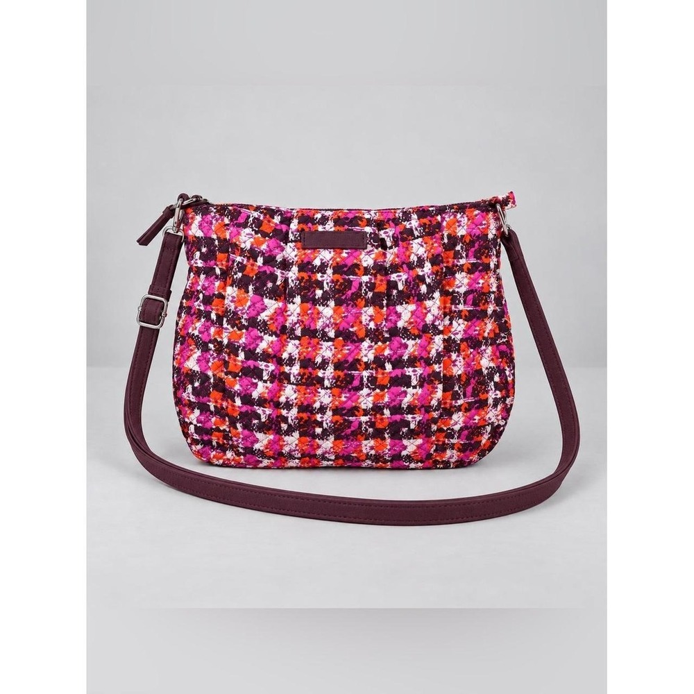 Vera Bradley Houndstooth Tweed Hadley Crossbody Bag Pink Preppy New